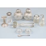 Hallmarked silver mounted items to include pair of Edward VII globe shaped bottles, Chester 1901,