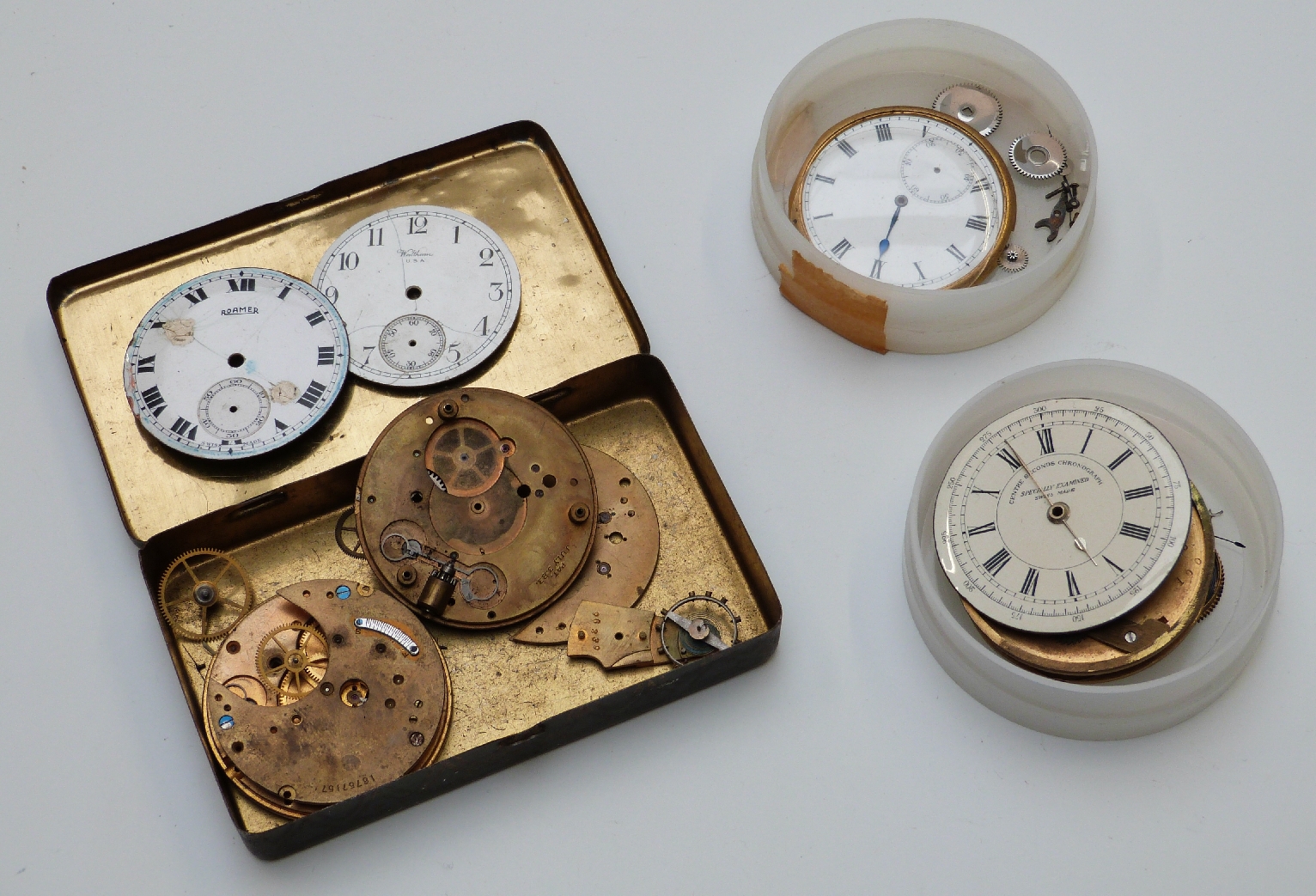 A large quantity of incomplete pocket watches, dials, movements and cases etc, includes stamped L. - Image 8 of 11