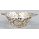 Berthold Muller hallmarked silver pierced twin handled basket, import marks for Chester 1906, length