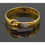 Victorian 18ct gold buckle ring set with a diamond, Birmingham 1900, size O, 2.46g