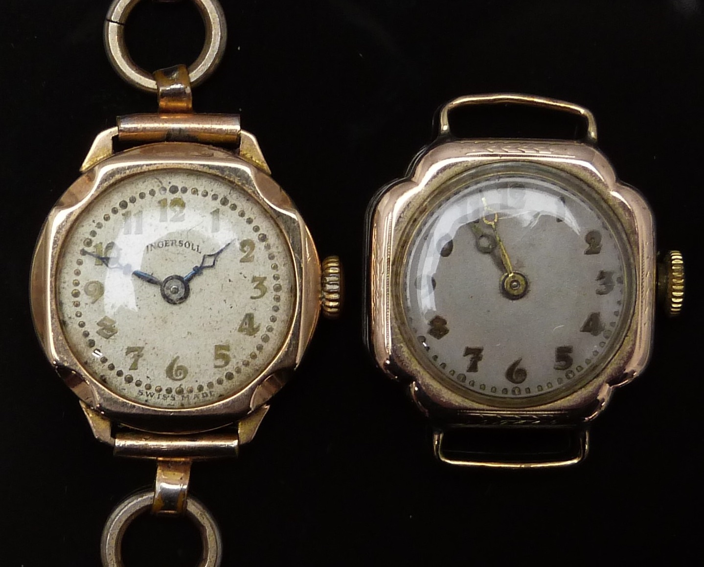 Two 9ct gold ladies wristwatches, one Rolex with gold Breguet hands, Arabic numerals, silver dial,