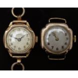 Two 9ct gold ladies wristwatches, one Rolex with gold Breguet hands, Arabic numerals, silver dial,