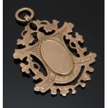 Edwardian 9ct rose gold fob, Birmingham 1902, 7.8g