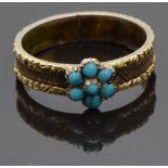 Georgian / Victorian mourning ring set with turquoise in a cluster, the band set with plaited