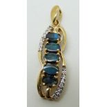 A 9ct gold pendant set with five boulder opals (total 1.6ct) and zircon, 4.1g