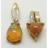 Two 9ct gold pendants set with Indonesian opal cabochons and diamonds
