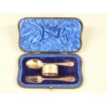 Edward VII cased hallmarked silver spoon, fork and napkin ring set, Sheffield 1905 maker Atkin