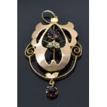 Edwardian 9ct gold pendant set with seed pearls and paste, 1.6g