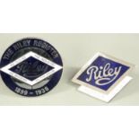 Riley Register enamel car badge, diameter 8cm and a Riley Motor Club enamel badge