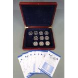 Deluxe cased set of ten Vice Admiral Nelson silver proof commemorative crowns, with certificates