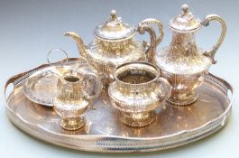 Victorian four-piece silver plated pedestal tea set by Hawksworth, Eyre & Co, height of tallest