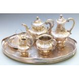 Victorian four-piece silver plated pedestal tea set by Hawksworth, Eyre & Co, height of tallest