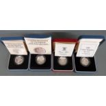 Royal Mint silver proof £1 coins comprising 1983, 1984, 1988 and 1989, various reverse designs,