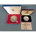 Royal Mint Queen Elizabeth Silver Jubilee silver 'oversized' coin, 58mm diameter, 87.4g, together