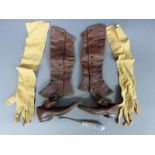 A pair of Victorian child's leather boots with matching leggings/ gaiters and a pair of kid