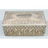 Mappin & Webb Victorian hallmarked silver desk top box with embossed decoration, London 1889,