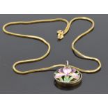 A 9ct gold necklace (2.3g) and silver gilt and enamel pendant