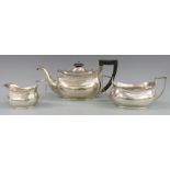 George V hallmarked silver three piece teaset, Chester 1926 maker Barker Brothers, length of