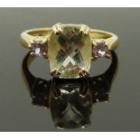 A 9ct gold ring set with quartz and amethyst, size N, 3.91g