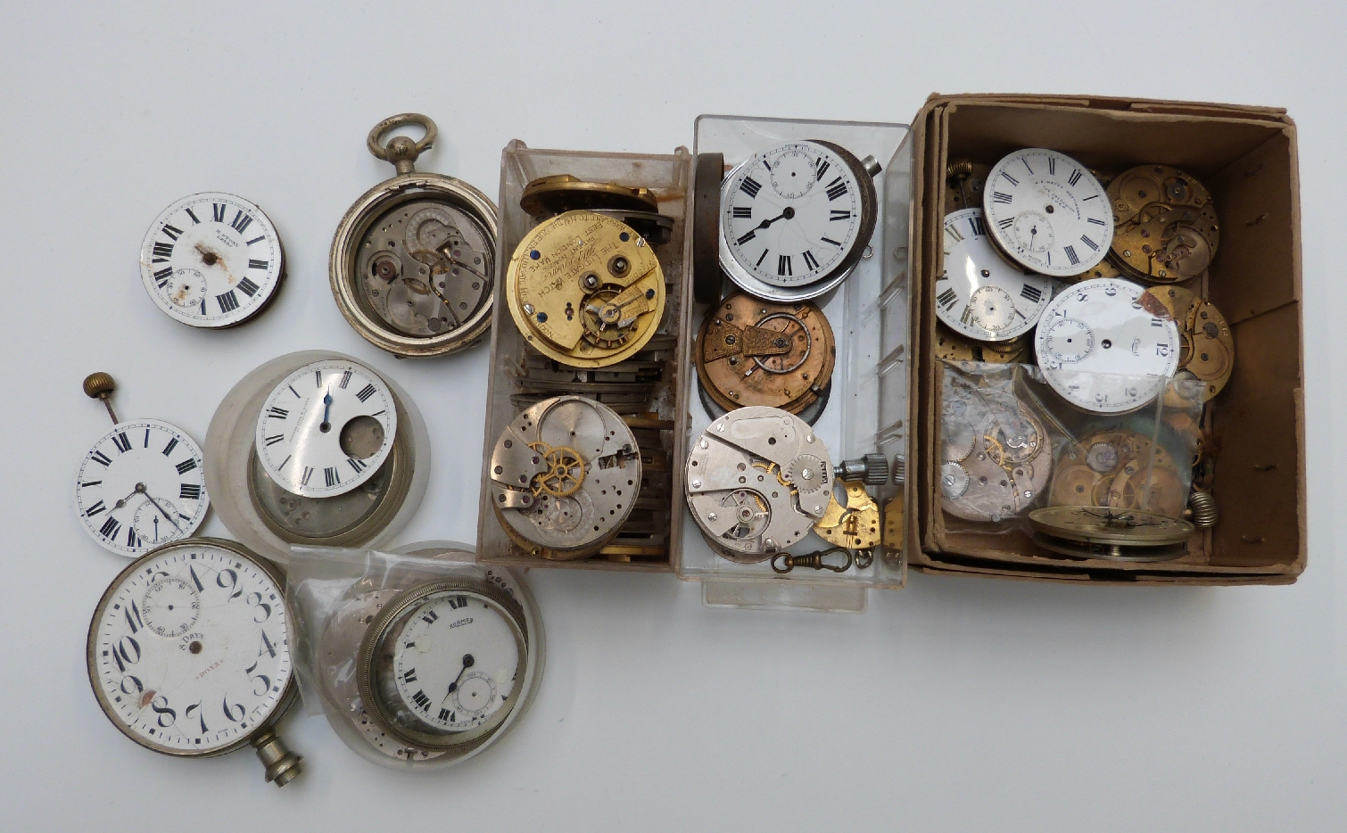 A large quantity of incomplete pocket watches, dials, movements and cases etc, includes stamped L. - Image 3 of 11