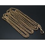 Victorian yellow metal guard chain made up of faceted circular links, 27.1g