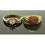 Two 9ct gold rings, one set with cubic zirconia, size M & K, 4.13g