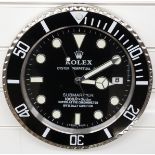 Rolex Oyster Perpetual Date Submariner dealer's shop display or advertising wall clock with date