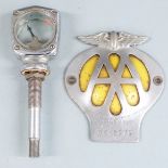 Wilmot-Breeden calormeter vintage car radiator cap mounted temperature gauge and an AA badge