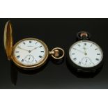 Two Waltham keyless winding pocket watches, one gold plated full hunter the other hallmarked