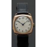 Centaur 9ct gold gentleman's wristwatch with blued Breguet hands, black Arabic numerals, silver dial