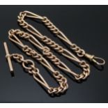 Victorian 9ct rose gold fob/ Albert made up of elongated twisted links and curb link chain, 47.2g