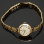 Bentima Star 9ct gold ladies wristwatch with gold hands and hour markers and silver dial, on 9ct