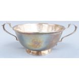 George V hallmarked silver twin handled bowl, Birmingham 1923 maker Sanders & Mackenzie, width 16cm,