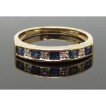 A 9ct gold half eternity ring set with square sapphires and diamonds, size N, 1.75g