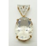 A 9ct gold pendant set with an oval cut ice opal and diamonds, 4.5g