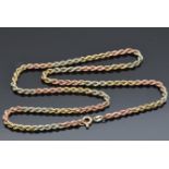 A 9ct tri-coloured rope twist necklace, 4.4g