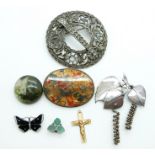 Danish silver brooch by Anton Michelsen and signed Nougee for Gertrud Engel, moss agate brooch,