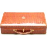 J.C. Vickery crocodile skin travelling jewellery case with two fold out sections and Bramah lock,
