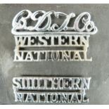 Cheltenham District Traction Company chrome cap badge together with Western National and Southern