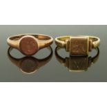 Two 9ct gold signet rings, size N & S, 5.31g