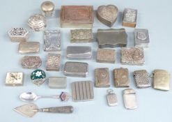 Twenty seven mainly silver plated boxes and similar containers to include vesta cases, Art Nouveau
