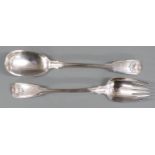 Pair of Georgian hallmarked silver fiddle thread and shell pattern salad servers, London 1824