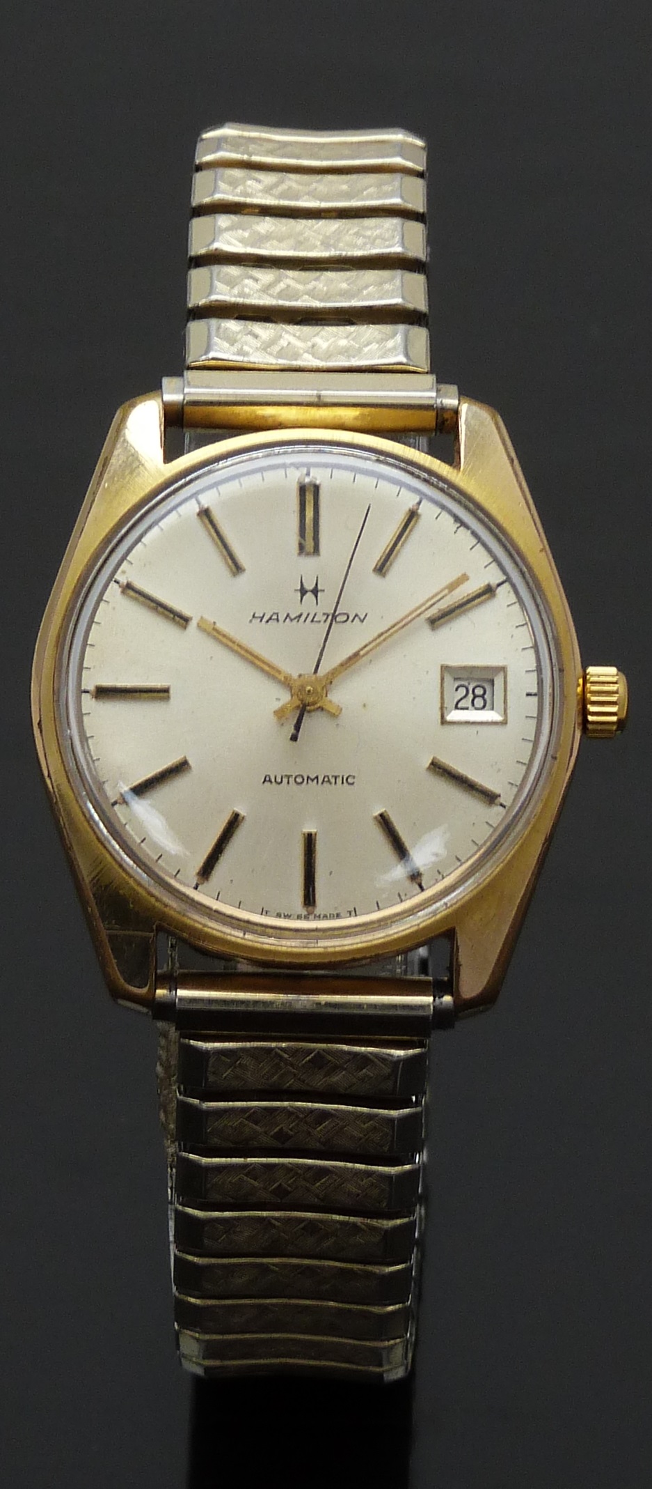 Hamilton gentleman's automatic wristwatch ref. 64060-4 with date aperture, gold hand, two tone baton