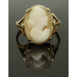 A 9ct gold ring set with a cameo, size N, 2.63g