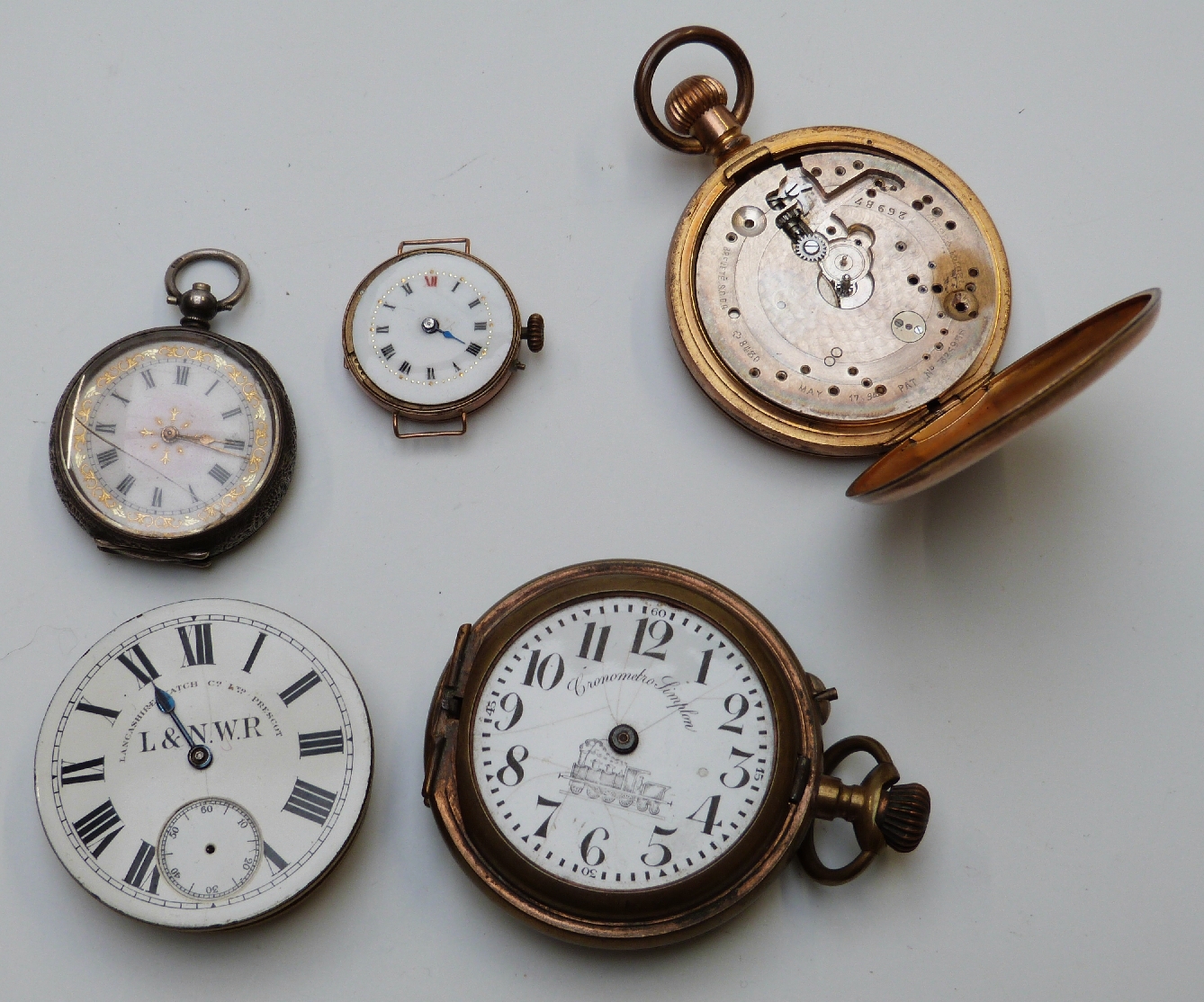 A large quantity of incomplete pocket watches, dials, movements and cases etc, includes stamped L. - Image 7 of 11