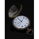 Silver keyless winding half hunter pocket watch with inset subsidiary seconds dial, blued hands,