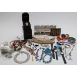 A collection of costume jewellery including Emporio Armani watch, silver necklace, Lotus pearls, etc