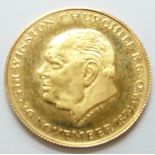 Churchill Birthday commemorative 18ct gold coin, 3.5g