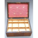 Tunbridgeware walnut workbox with lift out tray, width 27cm
