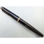 Montblanc No. 22 fountain pen with black resin barrel, blue sapphire effect band, white snow cap and